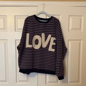 NATURAL LIFE Oversized Navy and Purple Striped Love Sweatshirt